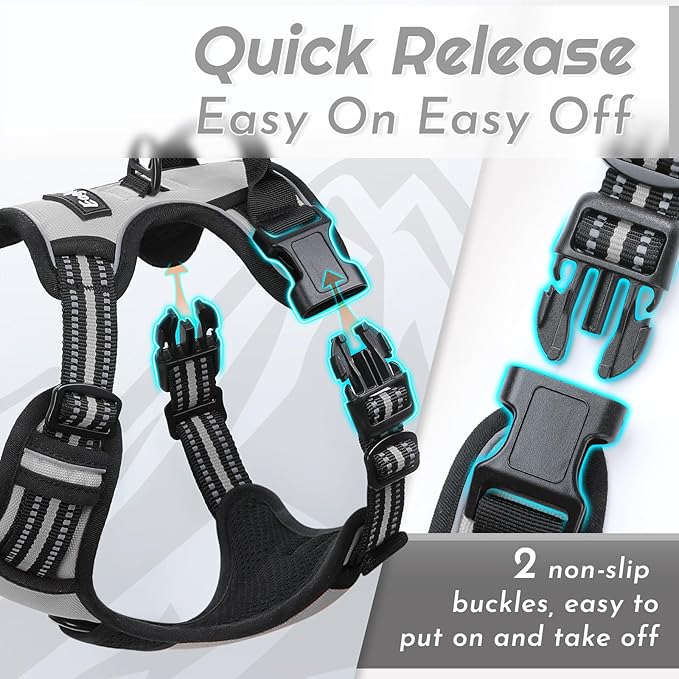 Eagloo Dog Harness Small Sized Dog, No Pull Service Vest with Reflective Strips and Control Handle, Adjustable and Comfortable for Easy Walking, No Choke Pet Harness with 2 Metal Rings, Grey, S