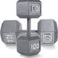 WF Athletic Supply Cast Iron Solid Hexagon Gray/Black Dumbbells, Strength Training Free Weights Set of 2 for Women and Men, Hand Weights Sold by Pairs, Multi-Select Size Options Available