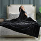 Cozy Bliss Faux Fur Throw Blanket for Couch, Cozy Warm Plush Striped Blanket for Sofa Bedroom Living Room, Black