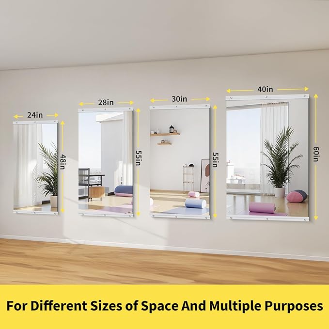 Home Gym Mirror - 60x40 Inch, 1PCS Frameless Tempered Glass Full Body Mirror for Wall Mount - Ideal for Yoga, Workout, Bedroom, Dance Studio (Silver)
