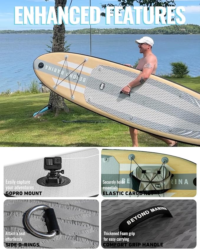BM Paddle Board Inflatable Stand Up Paddle Board, SUP Paddleboard for Adult, Premium Accessories | Non-Slip EVA Deck & Foam Handles, Camera Mount, Double Action Pump, 85L Travel Backpack