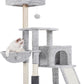 Heybly Cat Tree with Cat Self Groomer Brush, Cat Tower Condo for Indoor Cats with Padded Plush Perch, Cat House with Basket Scratching Board Post, Light Gray HCT005SW