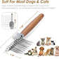 Dog Dematting Comb with Wooden Handle & Detangling Brush - Stainless Steel Undercoat Rake for Long & Thick Haired Dogs & Cats, Professional Grooming Tool for Deshedding and Matted Fur Removal
