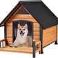 Dog House Outdoor with Anti-Chewing Iron Frame, Weatherproof Dog Kennel with Porch and Raised Feet for Small Medium Large Dogs Indoor (Brown, 45" x 32.9" x 32.6")