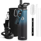 Insulated Water Bottle 24oz, Triple Wall Vacuum Stainless Steel (Cold for 48 Hrs, Hot for 24Hrs), Leak Proof & Non-BPA, 24oz Hydro Water Flask with Paracord Handle & Straw Spout Lids
