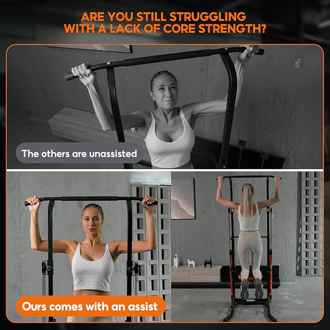 ONETWOFIT Power Tower Pull Up Bar Station Assistive Trainer, Multi-Function Adjustable Height Dip Station for Home Gym Workout, Strength Training Fitness Equipment, Pull Up Stand 360LBS