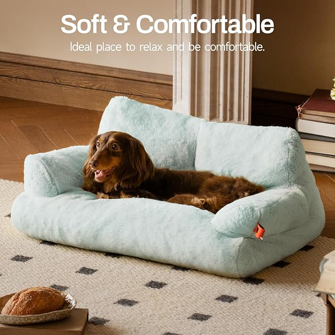 MEWOOFUN Cat Bed for Indoor Cats, Washable Dog Beds for Small Dogs & Cats, Fluffy Cat Couch with Non-Slip Bottom (Blue, 26.0" L x 19.0" W x 13.0" Th)