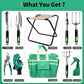 Kitness 9 PCS All-in-one Garden Tools Set Heavy Duty Cast-Aluminium Alloy Gardening Tools Kit with Folding Stool Seat&Detachable Canvas Tool Bag Great Gifts for Gardening