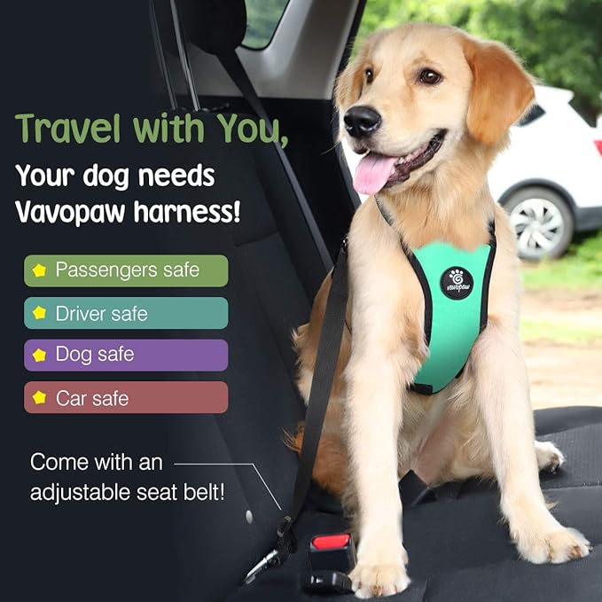Dog Seat Belt, Safety Vest Dog Car Harness with Adjustable Buckle Dog Seat Belt for Vehicle Nylon Pet Safety Seat Belts Heavy Duty(L, Lake Blue)