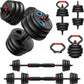 Adjustable dumbbell set,20/35/45/55/70/90lbs Free Weights set with upgraded nut, 4 in 1 Weight Set Used as Kettlebells, Barbell, Push up Stand, Fitness Exercise for Home Gym Suitable Men/Women