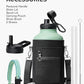 Insulated Water Bottle 64oz,Half Gallon Water Flask Stainless Steel Vacuum, Cold for 48 Hrs,BPA-Free & Leakproof -with Paracord Handle, Strap,Straw Spout Lids,Large Jug for Gym Sports,Green