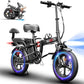 2 Seater Electric Bike for Adults,Mini Bike 500/750 Motor,28MPH,48V/15AH Removable Battery,25-30Miles 16" Fat Tire Commuter Ebike,Full Suspension Foldable Electric Bicycles for Adults Teens