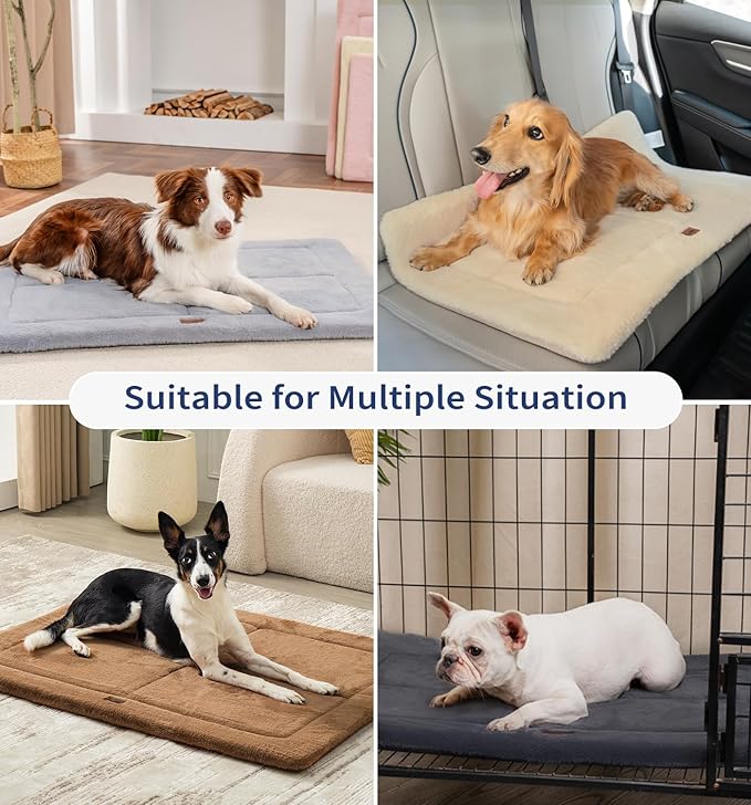 MADE 4 PETS Dog Crate Pad Bed for Medium Large Dogs, Washable & Reversible, Anti-Slip Kennel Mat for Cozy Sleeping, Soft Fluffy Dog Bed for Indoor & Outdoor Use, 35"x23", Gray