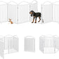 BHG Metal No-Assembly Freestanding Dog Gate with Door Walk Through, Extra Wide 144", Extra Tall 32" Pet Gate, Accordion Puppy Folding Playpen Dog Fence for Indoor & Outdoor, with 2PCS Support - White