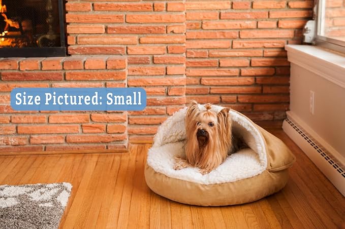 Snoozer Luxury Cozy Cave Dog Bed - Indoor Dog Bed with Cover Cave, Covered Calming Burrow for Medium & Large Sized Pets with Blanket Attached, Enclosed, Washable - XL, Camel