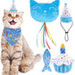 BINGPET Cat Birthday Catnip Toys for Indoor Cats,Cat Birthday Hat,Bandana and Cat Birthday Cake Interactive Plush Kitten Chew Toys,Cute Fish,Balloon Toys with Crinkle Paper and Catnip Inside(Sky Blue)