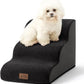 Dog Stairs for Small Dogs 15.7" H, Curved Dog Step for Puppy, Older Cat, Medium Pet Ramp for Sofa, Couch or Bed, Ladder with High Density Foam, 15.7x22.4x15.7 inch, 3 Step, Black