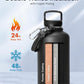 Trebo 64oz Water Bottle Insulated,Large Stainless Steel Water Jug with 3 Lids, Triple Wall Vacuum Sports Thermo bottle Keep Hot 24 Hours & Cold 48 Hours,Wide Mouth Flask,Black