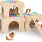 Guinea Pig Hideout, Guinea Pigs House with Stairs and Mats Extra Large Guinea Piggy Castle Detachable Hideouts for Small Animals Wooden Guinea Pig Habitats with Multiple Doors and Windows