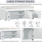Storage Bench with 3 Shutter-Shaped Doors, Pine Wood Shoe Bench with Removable Cushion and Hidden Storage Space for Living Room, Entryway 43.5" L x 16" W x 18" H (White)