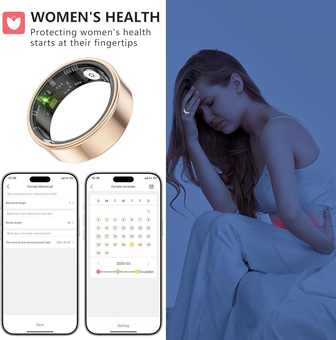 Thin Smart Ring for Fitness & Health Tracking -Heart Rate/Blood Oxygen Monitor, 5ATM Waterproof, Sleep Analysis, Pedometer -No APP Subscription Compatible with Smartphone (Rose Gold, 12)