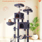 Taoqimiao Cat Tree, 66.2-Inch Cat Tower for Indoor Cats, Plush Multi-Level Cat Condo with 7 Scratching Posts, 2 Perches, 2 Caves, Hammock, 2 Pompoms, Smoky Gray MS013G