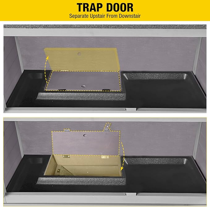 Aivituvin 2-Tier Rabbit Hutch with Tarp Door and Wheels Bunny Cage Indoor Outdoor Guinea Pig Cage Expandable with Pet Playpen 36" L, Grey