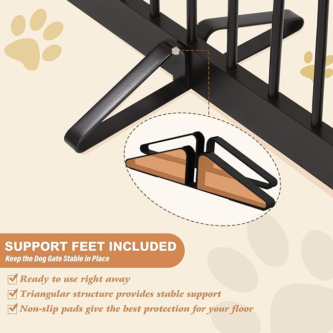 Freestanding Pet Gate for Dogs, Foldable Wooden Dog Gate for House Indoor, Tall Pet Fence for Stair, Doorway,Hall, Support Feet Included, 3 Panels 32",Brown