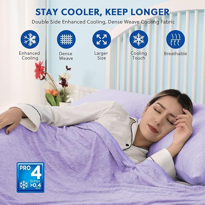 HOMFINE Cooling Blankets for Hot Sleepers - Summer Blanket Thin Lightweight Breathable Soft Double Side Enhanced Cooling for Bed Couch Sofa, Keep Cool for Night Sweats (Purple, 90 x 90 inches)