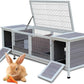 Rabbit Hutch Indoor Leakproof Bunny Cage Fir WoodenOutdoor Bunny House with Wire Floor Leakproof Plastic Tray (Grey)