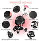 Pet Stroller for Medium Small Dog & Cat, Foldable Lightweight Dog Stroller with Storage Basket Pet Travel Carriage with Safety Leashes, 4 Wheel, Black