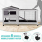 62" Rabbit Hutch with Chew-Proof Ramp & Waterproof Roof - Indoor/Outdoor Bunny Cage, 2-Story Design, 6 Lockable Caster Wheels & Dual Pull-Out Trays (Grey)