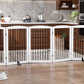 Freestanding Pet Gate for Dogs, Indoor Wooden Foldable Dog Gate for House, Extra Wide, Pet Fence for Stairs, Doorways, Halls, Support Feet Included, 120 Inch Wide, 6 Panels 32",White
