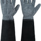HANDLANDY Long Gardening Gloves for Men & Women, Cowhide Leather Rose Pruning Gloves, Breathable Thorn Proof Gauntlet Glove (Dark Grey-Black, M)
