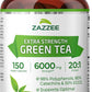 Zazzee Extra Strength Green Tea 20:1 Extract, 6000 mg Strength, 50% EGCG, 98% Polyphenols and 80% Catcehins, 150 Vegan Capsules, 5 Month Supply, Standardized and Concentrated 20X Potency, Non-GMO