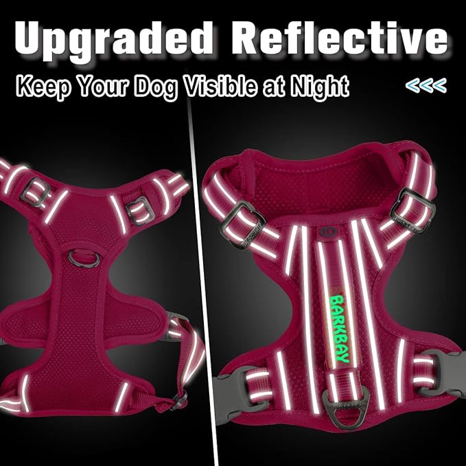 BARKBAY Dog Harness No Pull with ID Tag Pocket - Heavy Duty, Reflective, Easy Control for Large Dogs(Pink,M)