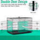 FDW Dog Crate for Large Dogs 42 Inch Folding Metal WirePet Cage Double Door W/Divider Panel Indoor Outdoor Kennel Leak-Proof Plastic Tray,Black
