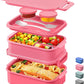 DaCool Adults Bento Box Lunch Box - Stackable All-in-One Leakproof Bento Lunch Box for Adults Women Girls 74 OZ Large Lunch Containers with Fork Spoon Sauce Boxes for Work School Dining Out, Pink