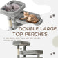 Cat Tree, 80-Inch Large Cat Tower with 9 Scratching Posts, 2 Perches, 2 Caves, 2 Basket, 2 Stairs, Extra Large Hammock, Pompoms, Multi-Level Plush Cat Condo for Indoor Cats/Light Grey