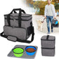 Teamoy Double Layer Dog Travel Bag, Dog Bag for Supplies with 2 Silicone Collapsible Bowls, 2 Food Carriers, 1 Water-Resistant Placemat, Pet Supplies Weekend Tote Organizer (Large, Gray)