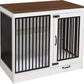 White Heavy Duty Furniture Dog Crate, Wood and Metal Kennel Cage, Pet House End Table with Drawer and Pull-Out Design, Dog Home for Indoor use, Large Size