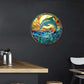 Lygond Metal Sign Tin Sign Circular Stained Glass Dolphin Gardening Decor Gift for Bar 12×12 Inches
