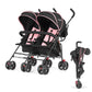 Dream On Me Volgo Twin Umbrella Stroller in Pink, Lightweight Double Stroller for Infant & Toddler, Compact Easy Fold, Large Storage Basket, Large and Adjustable Canopy