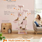 Feandrea Cat Tree, 66.1-Inch Large Cat Tower with 13 Scratching Posts, 2 Perches, 2 Caves, Basket, Hammock, Pompoms, Multi-Level Plush Cat Condo for Indoor Cats, Jelly Pink UPCT165P01