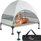 Upgraded Elevated Dog Bed with Canopy, Portable Raised Outdoor Dog Bed with Stable Anti-Slip Feet, Removable Wider Shade, Raised Dogs Cot for Large Pets Camping, Indoor & Outdoor Use