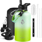 Insulated Water Bottle 64 oz, Triple Wall Vacuum Stainless Steel (Cold for 48 Hrs), Leak Proof & Non-BPA, Half Gallon Water Flask Jug with Paracord Handle & Straw Spout Lids