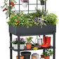 Metal Raised Garden Bed with Trellis, Elevated Planter Box with Legs for Outdoor Patio, Iron Standing Garden Box for Vegetables, Herbs, Flowers, Climbing Plants