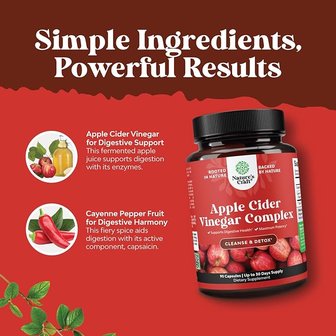 Cleansing Apple Cider Vinegar Capsules - ACV Cleanse and Detox Pills for Gut and Digestive Health with Slimming Cayenne - Extra Strength ACV Capsules for Gut Cleanse and Full Body Detox (30 Servings)