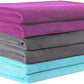 JML Microfiber Towels, Large Bath Towel Set 6 Pack, 27" x 55" - Extra Absorbent, Fast Drying, Multipurpose for Swimming, Fitness, Sport, Yoga, Purple/Grey/Light Blue