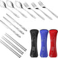 3 Pack Reusable Flatware Sets Knife, Fork, Spoon, Chopsticks, 12Pcs Portable Travel Stainless Steel Tableware Dinnerware with Carrying Case